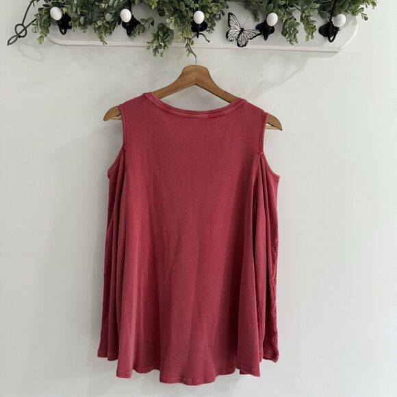 soft surroundings Red Crochet Waffle Knit Cold Shoulder Blouse MP VW - Picture 4 of 5